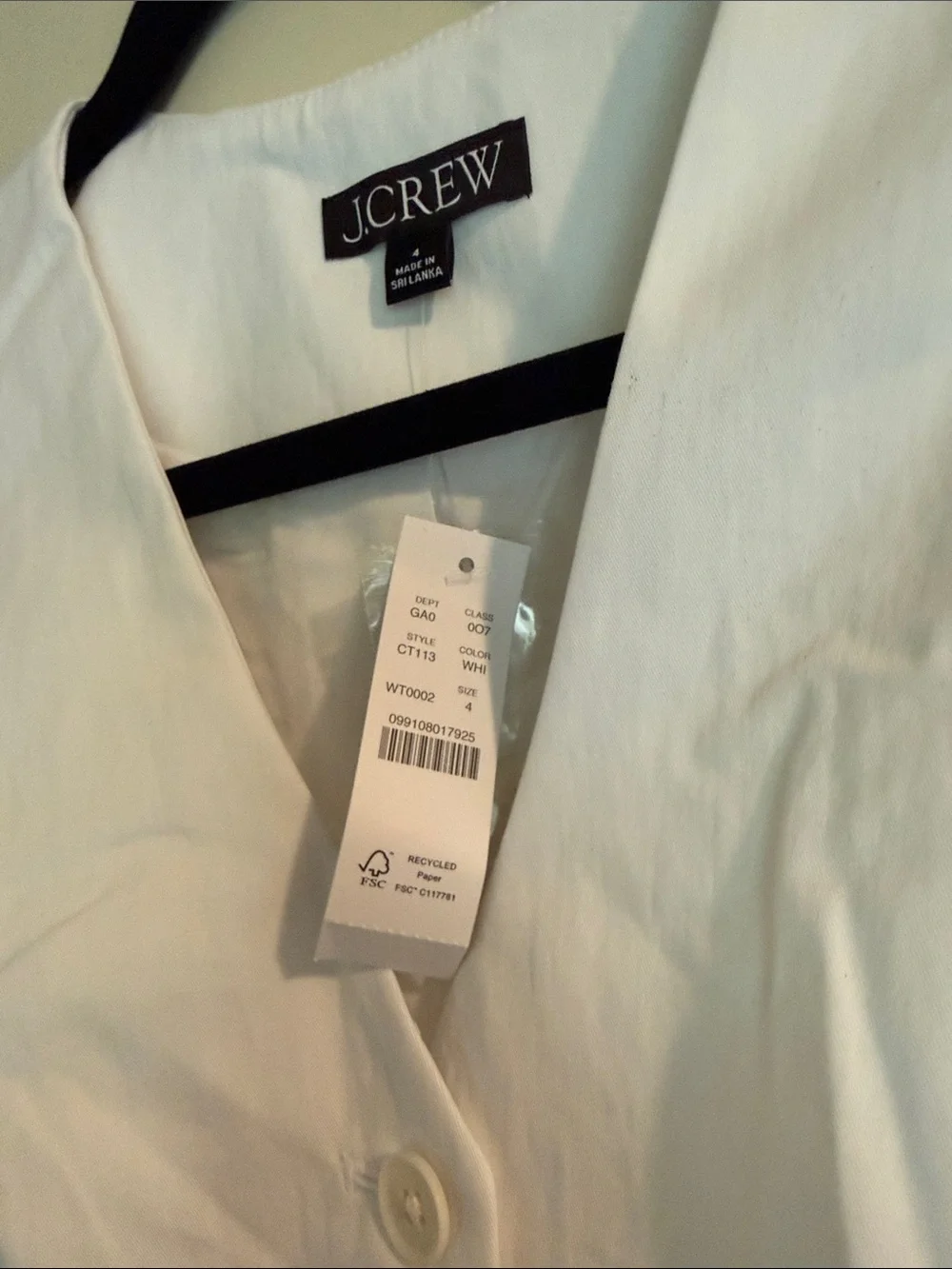 J. Crew White Button-Front Sleeveless Vest